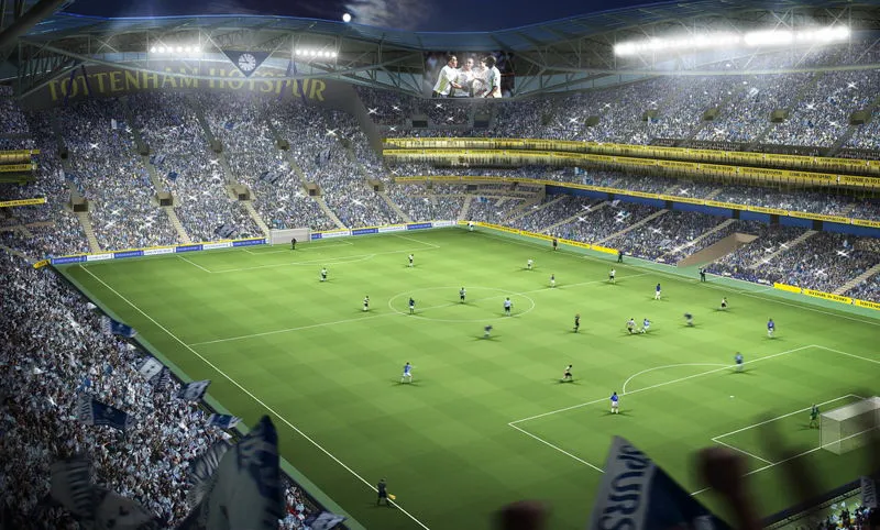 Khung cảnh sân cỏ Tottenham Hotspur Stadium nhìn từ khán đài, sẵn sàng cho những trận cầu đỉnh cao