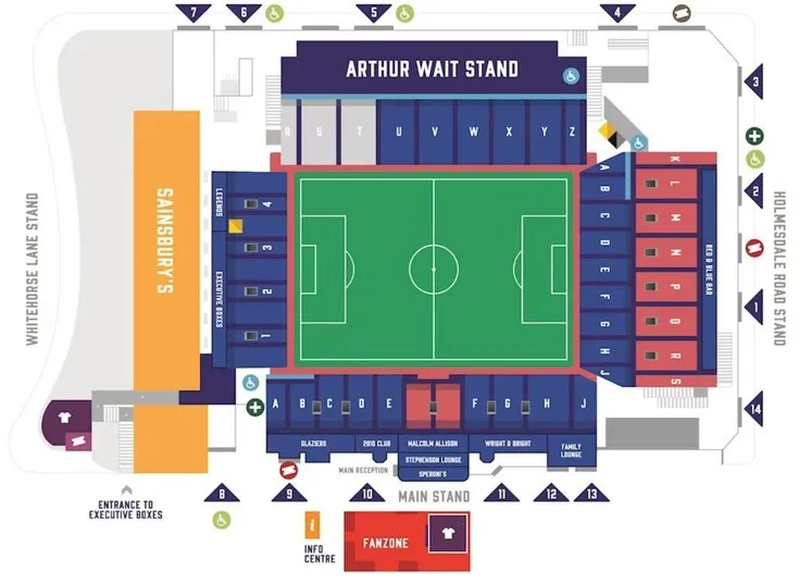 Sơ đồ bố trí khán đài sân Selhurst Park của Crystal Palace
