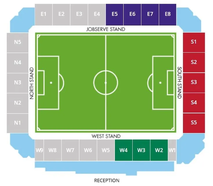 Sơ đồ chỗ ngồi chi tiết của JobServe Community Stadium, giúp người hâm mộ Colchester United dễ dàng tìm vị trí lý tưởng