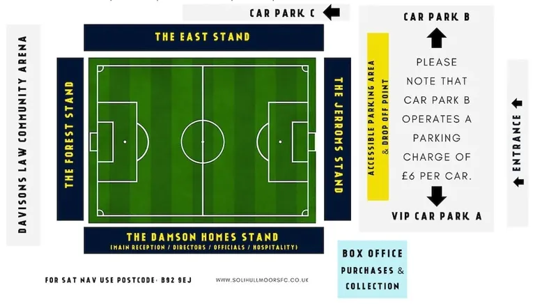 Sơ đồ chỗ ngồi sân Damson Park, hướng dẫn chi tiết vị trí các khán đài tại sân nhà Solihull Moors