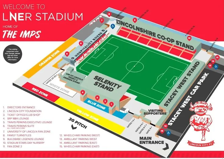 Sơ đồ chỗ ngồi sân Sincil Bank, hướng dẫn vị trí khán đài