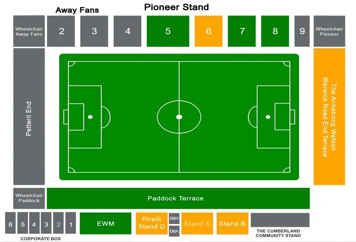 Sơ đồ sân vận động Brunton Park, hướng dẫn chi tiết vị trí các khán đài.